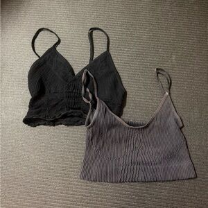 Free People Double Ribbed Lace Bralettes - Black & Charcoal